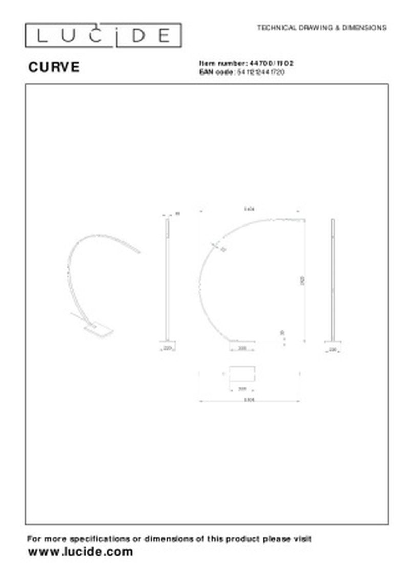 Lucide CURVE - Oblúková stojaca lampa - LED Dim. - Matné zlato / mosadz